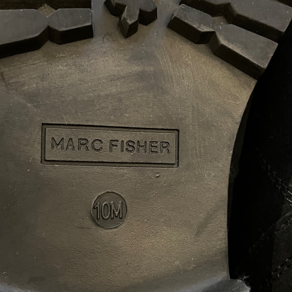 Marc Fisher Hopee Booties black suede w/ white faux fur/ Sherpa trim Lug sole 10 - Picture 11 of 12